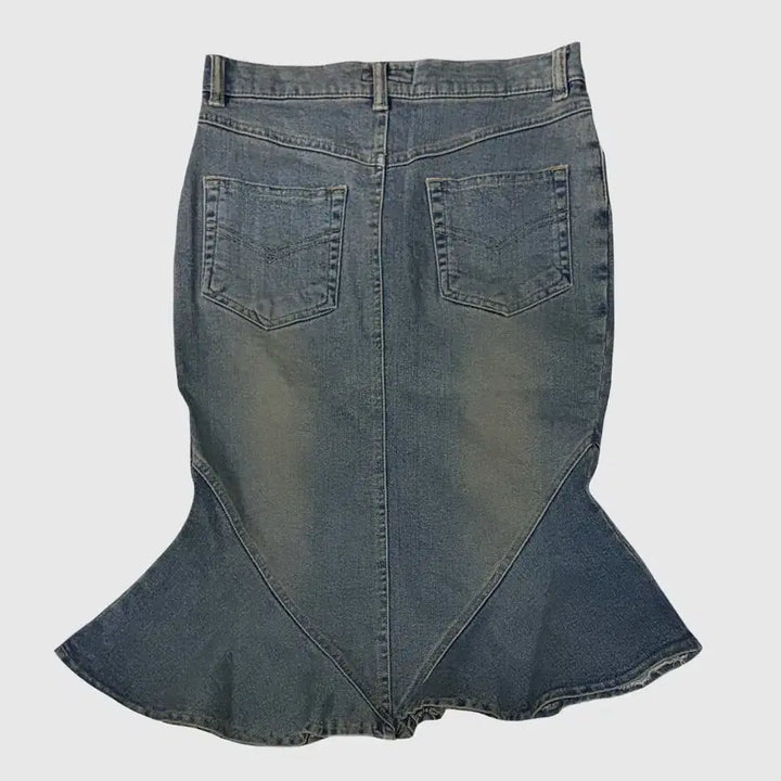 [BUNJANG] Denim Mermaid Midi Skirt / 데님 부츠컷 플레어 머메이드 미디스커트 ; 그런지룩 y2k 오네갸루
