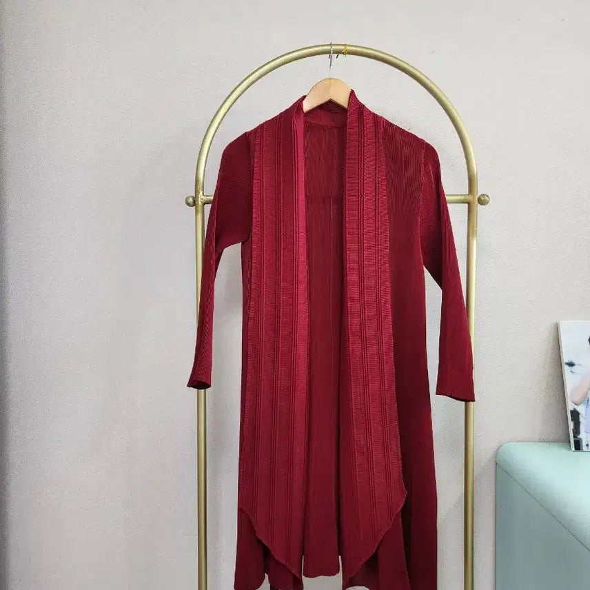 [BUNJANG] Pleats Me Burgundy Long Cardigan / 플리츠미 롱 가디건 버건디