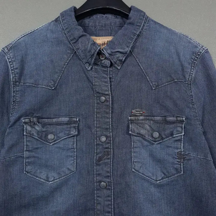 [BUNJANG] Buckaroo Nano Check Western Shirt Indigo / M) 버커루 워싱 투포켓 빈티지 나노 체크 웨스턴 셔츠 남방 인디고