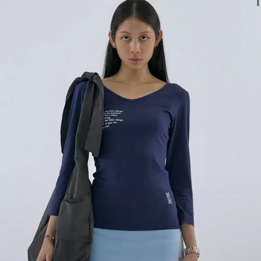 [SOLD OUT] 웰빙익스프레스 V neck 3/4 sleeve Navy m