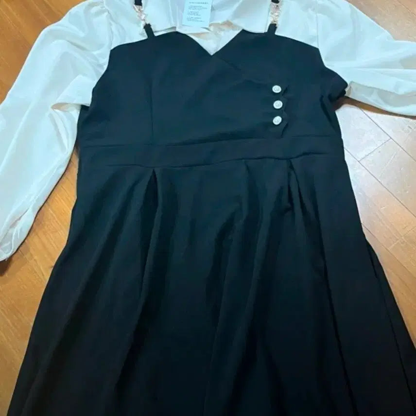 [BUNJANG] Black Long Layered Shirt Dress / 블랙 롱 원피스 셔츠 레이어드 세트