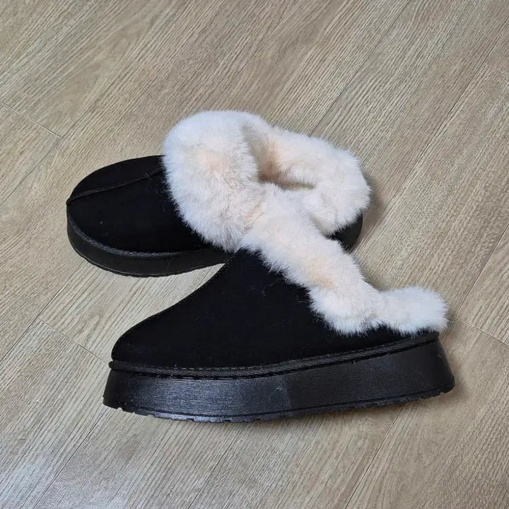 [BUNJANG] Black Platform Fur Lined Winter Slippers (235) / [새상품] 블랙 통굽 키높이 어그 슬리퍼(235)