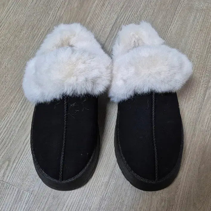 [BUNJANG] Black Platform Fur Lined Winter Slippers (235) / [새상품] 블랙 통굽 키높이 어그 슬리퍼(235)