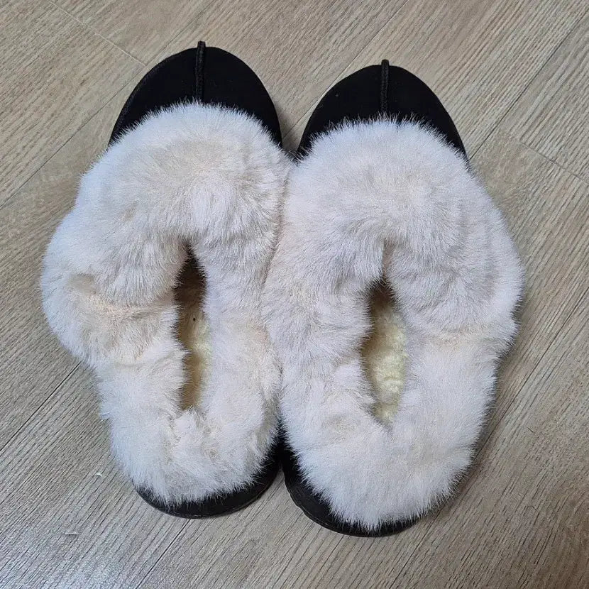[BUNJANG] Black Platform Fur Lined Winter Slippers (235) / [새상품] 블랙 통굽 키높이 어그 슬리퍼(235)