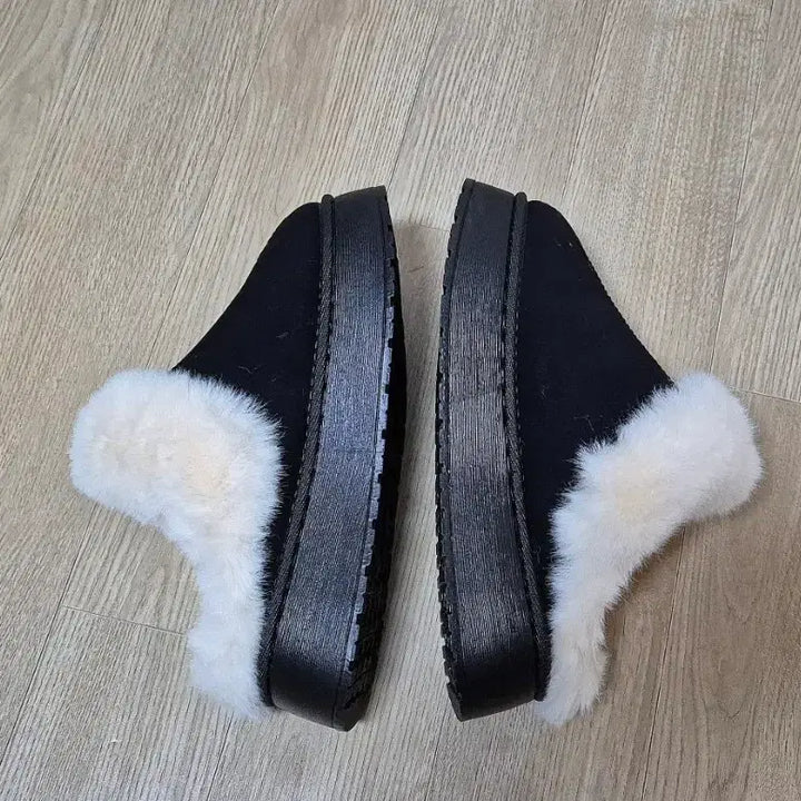 [BUNJANG] Black Platform Fur Lined Winter Slippers (235) / [새상품] 블랙 통굽 키높이 어그 슬리퍼(235)
