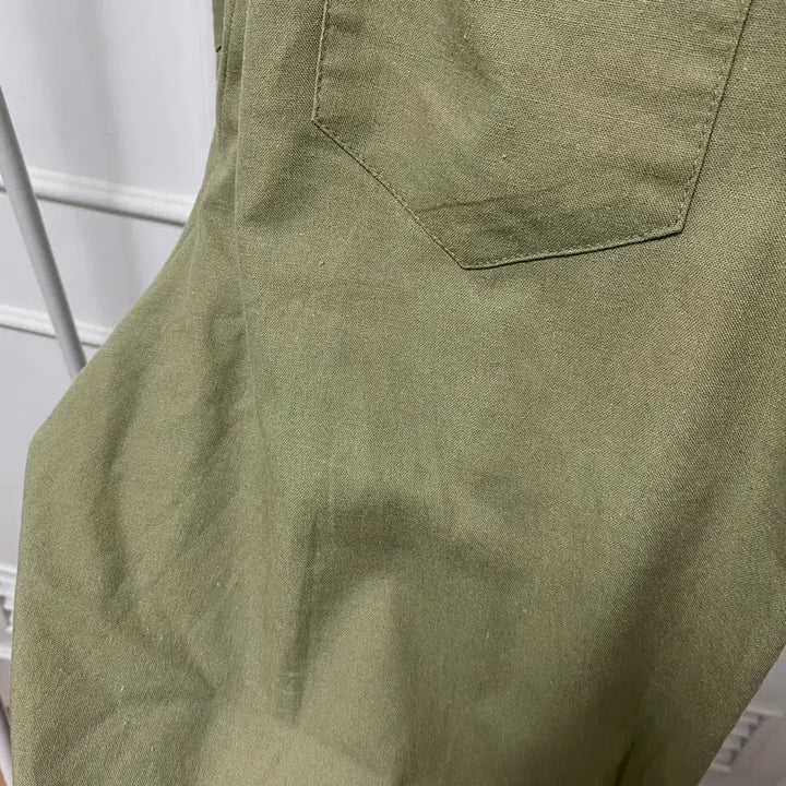 [BUNJANG] Lafayette Store Wide Cotton Linen Pants Khaki / 라퍼지스토어 와이드 팬츠 코튼 린넨 면 바지 카키 밴딩 리본
