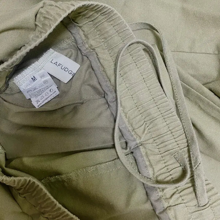 [BUNJANG] Lafayette Store Wide Cotton Linen Pants Khaki / 라퍼지스토어 와이드 팬츠 코튼 린넨 면 바지 카키 밴딩 리본