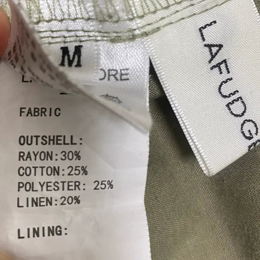 [BUNJANG] Lafayette Store Wide Cotton Linen Pants Khaki / 라퍼지스토어 와이드 팬츠 코튼 린넨 면 바지 카키 밴딩 리본