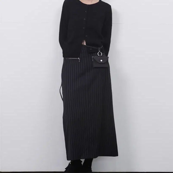 [BUNJANG] Oesio Stripe Slit Long Skirt / 오에시오 스트라이프 슬릿 롱 스커트