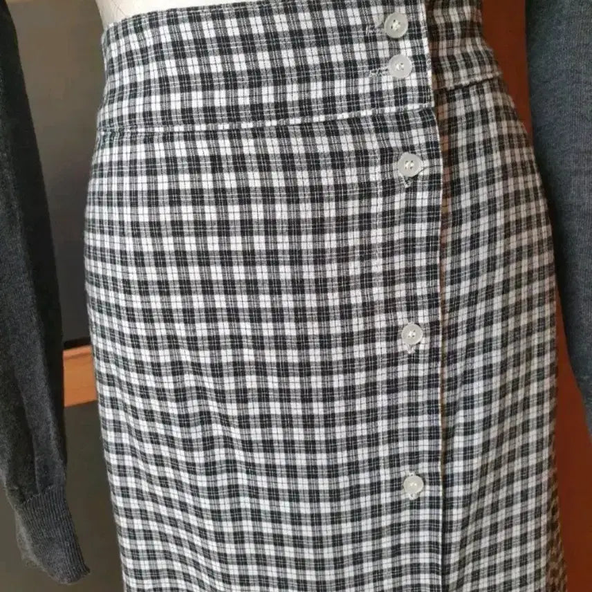 [BUNJANG] Unbalanced Frill Check Long Skirt / (새제품)언발 프릴 체크 롱스커트