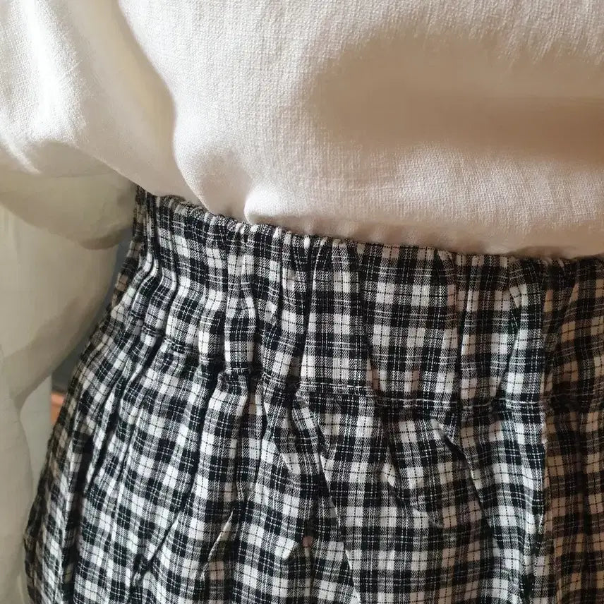 [BUNJANG] Unbalanced Frill Check Long Skirt / (새제품)언발 프릴 체크 롱스커트