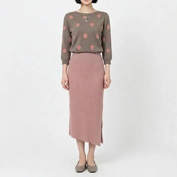 [BUNJANG] Pink/Navy Long Ribbed Skirt / [새제품] 골지 롱스커트