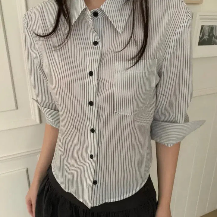 [BUNJANG] Unspecified Layered Shirt Set / 7부 셔츠 + 레이어드티 세트