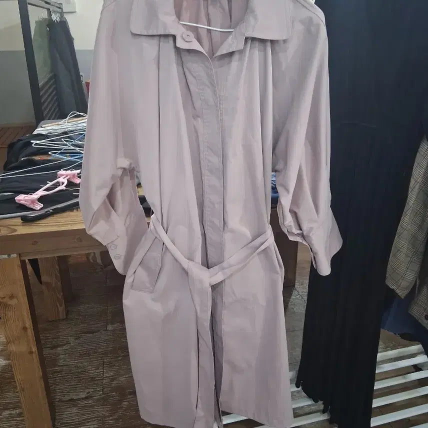 [BUNJANG] Pink Belted Long Jacket / 인디핑크 벨트 롱 자켓(77~88까지가능)