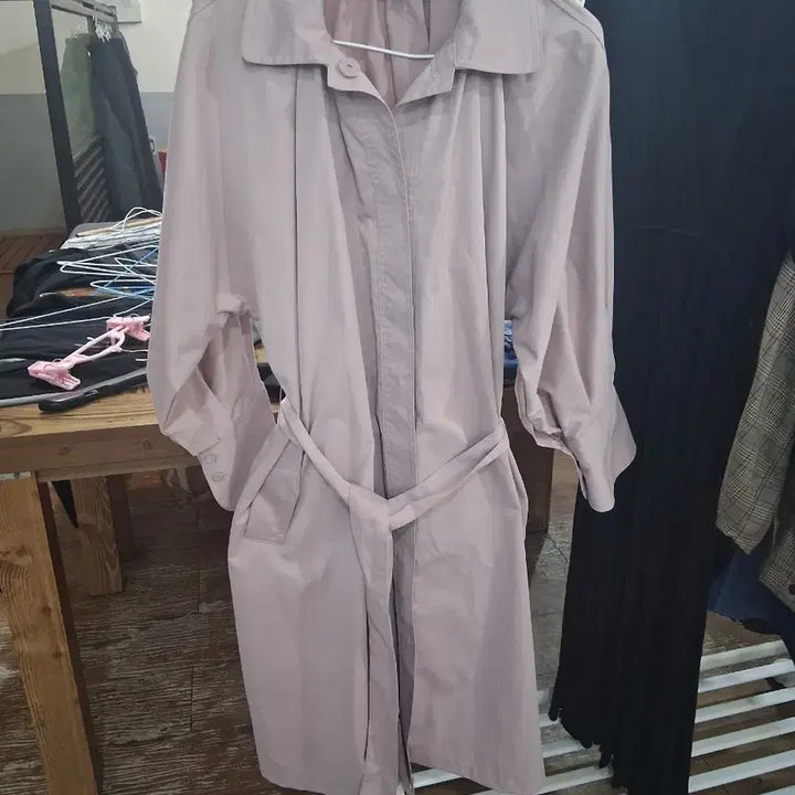 [BUNJANG] Pink Belted Long Jacket / 인디핑크 벨트 롱 자켓(77~88까지가능)