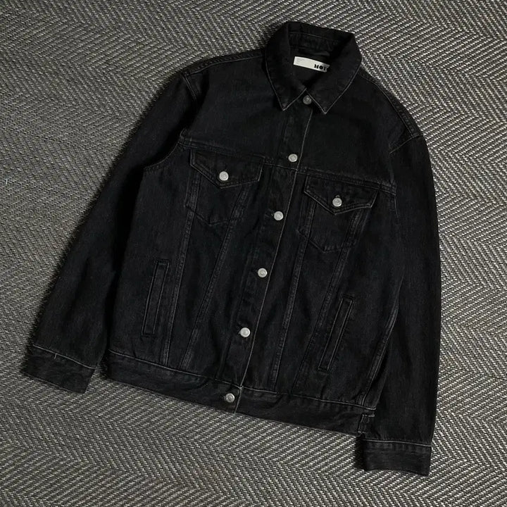 [BUNJANG] Vintage Black Denim Trucker Jacket / 빈티지 흑청 데님 트러커 자켓y 4806