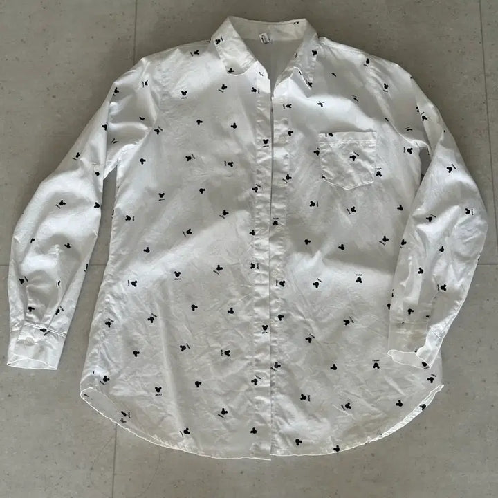 [BUNJANG] Mickey Mouse White Shirt / 미키마우스 패턴 흰색 화이트 셔츠
