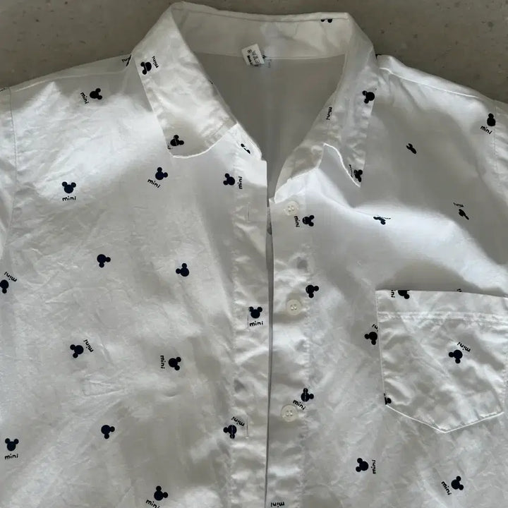 [BUNJANG] Mickey Mouse White Shirt / 미키마우스 패턴 흰색 화이트 셔츠