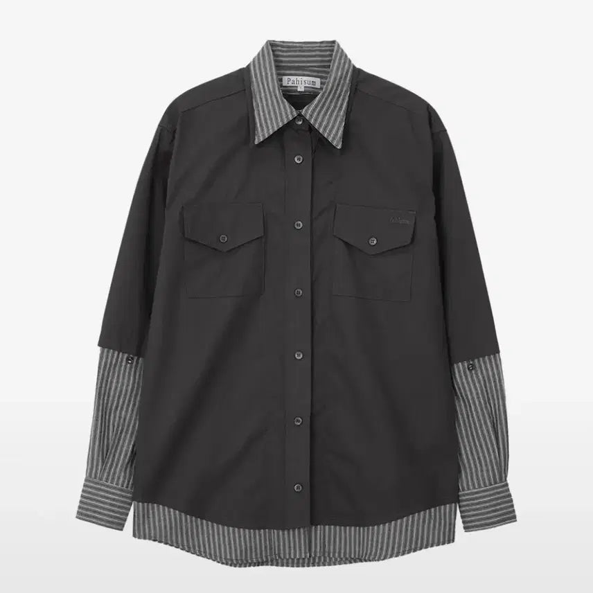 [BUNJANG] Pahi Some Tens Dense Striped Layered Shirt Gray / 파히섬 텐스덴스 스트라이프 레이어드 셔츠 그레이