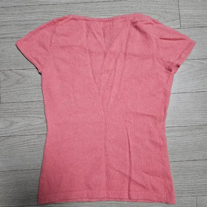 [BUNJANG] Elle Pink Angora Beaded Sequin Short Sleeve Knit Top / (44~55)엘르 비즈 스팽글 핑크 앙고라 반팔 니트