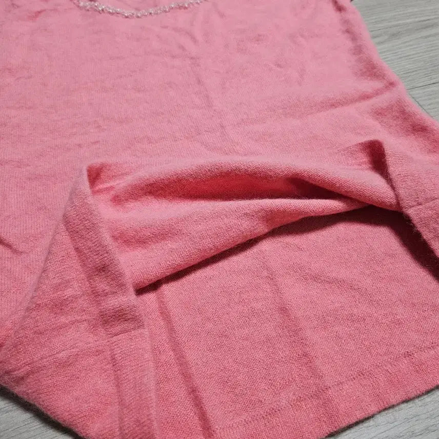 [BUNJANG] Elle Pink Angora Beaded Sequin Short Sleeve Knit Top / (44~55)엘르 비즈 스팽글 핑크 앙고라 반팔 니트