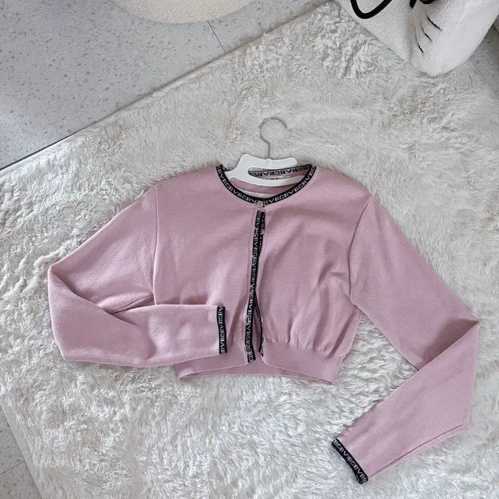[BUNJANG] GROVE UNICE Crop Cardigan - Pink / 그로브 유니스 크롭 가디건 핑크