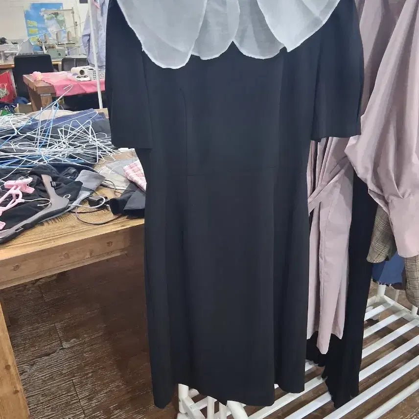 [BUNJANG] Black Peter Pan Collar Short Sleeve Dress (M) / 블랙 피터팬 칼라 반팔 원피스(M)