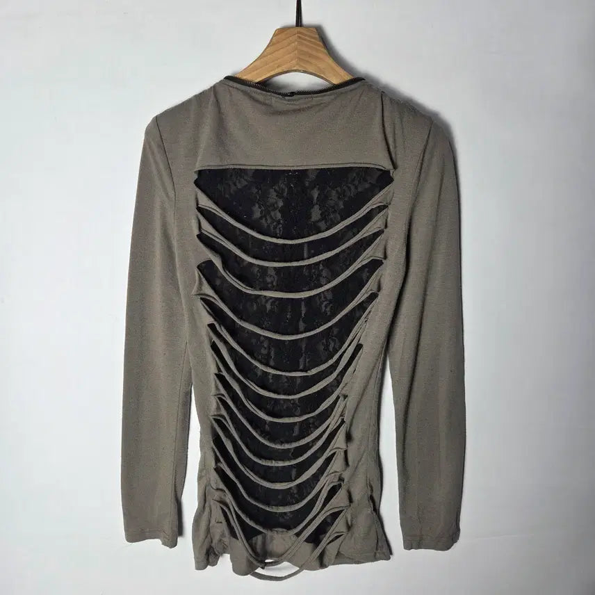 [BUNJANG] M.K.R Lace Backlit Zip-up Long Sleeve / [M.K.R] 엠케이알 레이스 백슬릿 집업 롱슬리브
