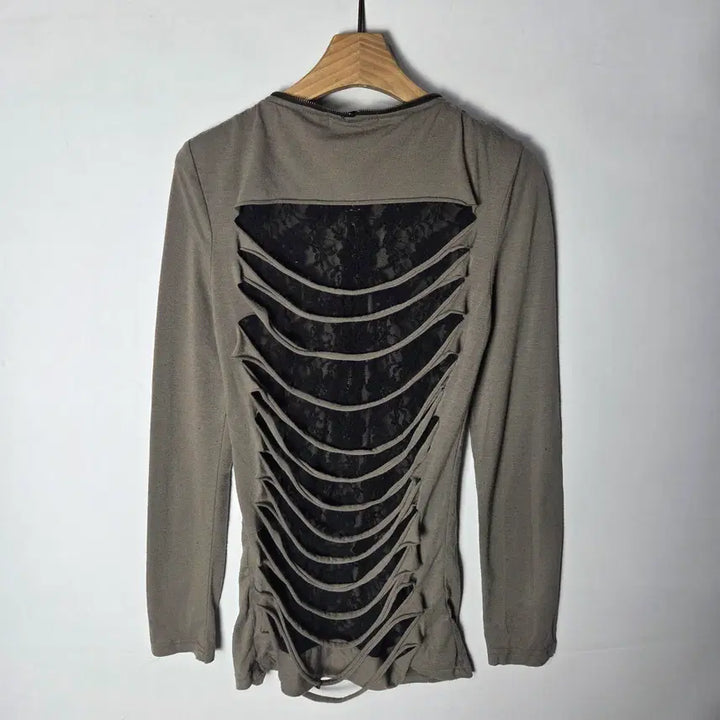 [BUNJANG] M.K.R Lace Backlit Zip-up Long Sleeve / [M.K.R] 엠케이알 레이스 백슬릿 집업 롱슬리브