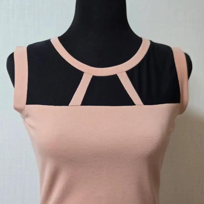 [BUNJANG] Skin Beige See-through Sleeveless Dress / 새상품 블랙 시스루 배색  민소매 원피스 살구색