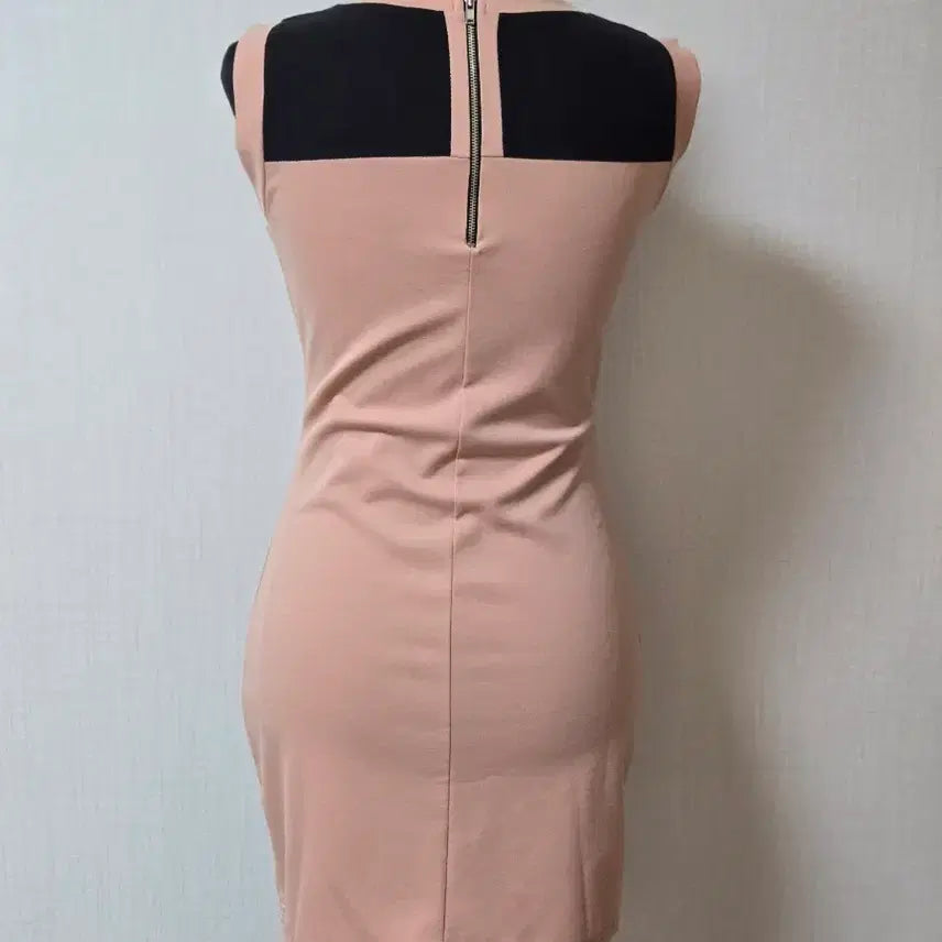 [BUNJANG] Skin Beige See-through Sleeveless Dress / 새상품 블랙 시스루 배색  민소매 원피스 살구색