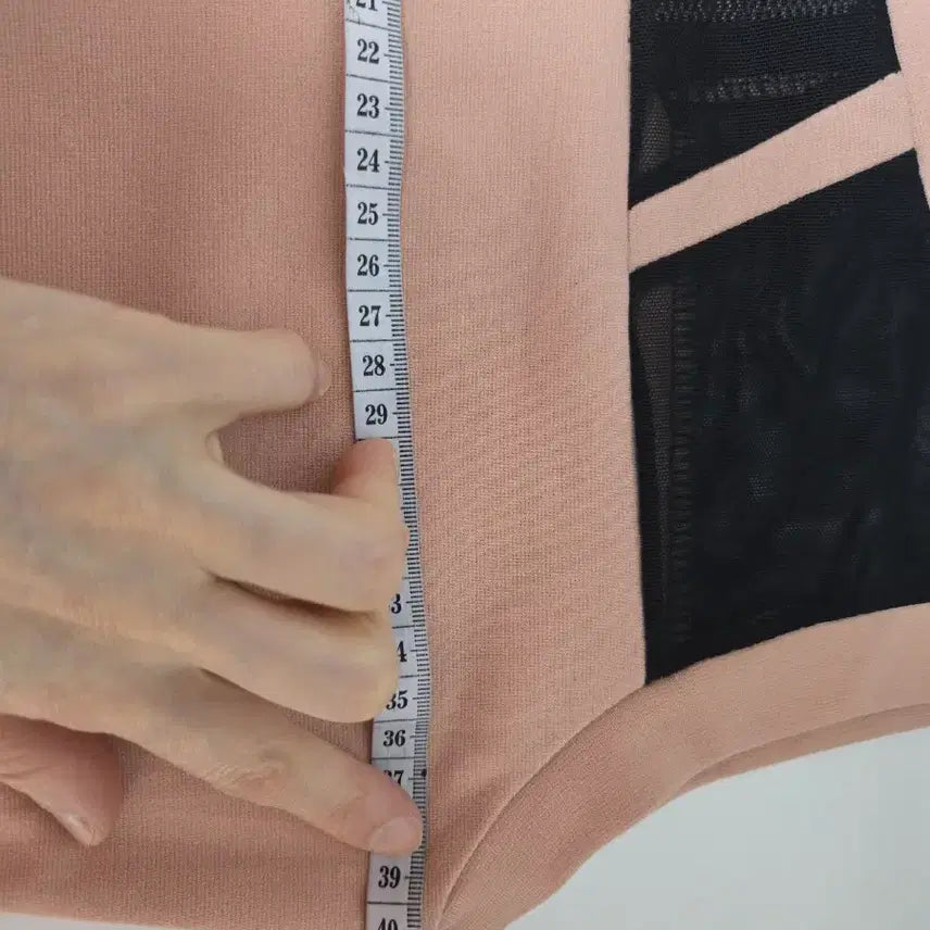 [BUNJANG] Skin Beige See-through Sleeveless Dress / 새상품 블랙 시스루 배색  민소매 원피스 살구색