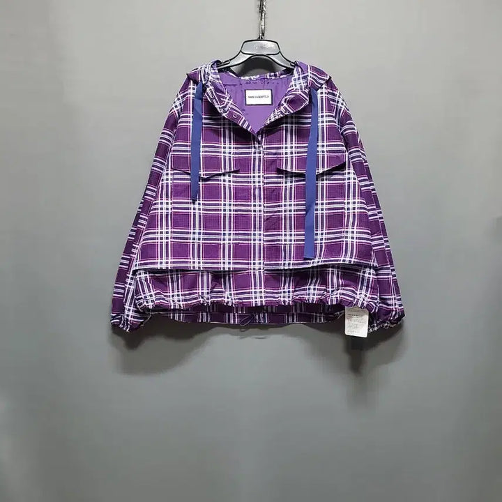[BUNJANG] Karl Lagerfeld Purple Check Hooded Windbreaker / 칼 라거펠트 퍼플 체크 후드 바람막이(새상품)