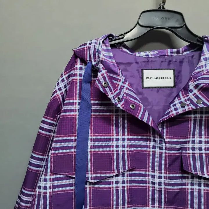 [BUNJANG] Karl Lagerfeld Purple Check Hooded Windbreaker / 칼 라거펠트 퍼플 체크 후드 바람막이(새상품)