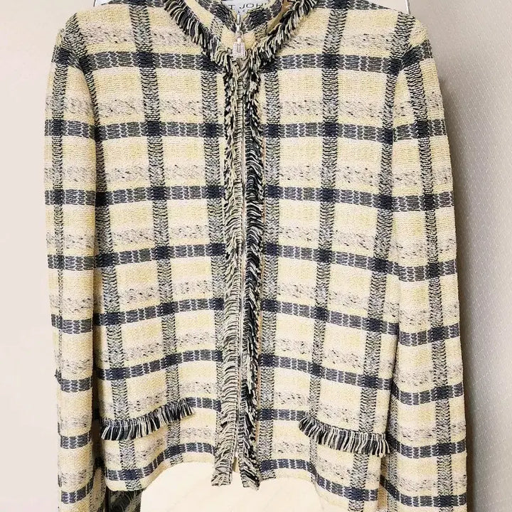 [BUNJANG] Senzon Blue Label Tweed Zip-Up Jacket / 센존 컬렉션 여름 트위드 자켓 MADE IN USA 프린지 디테일