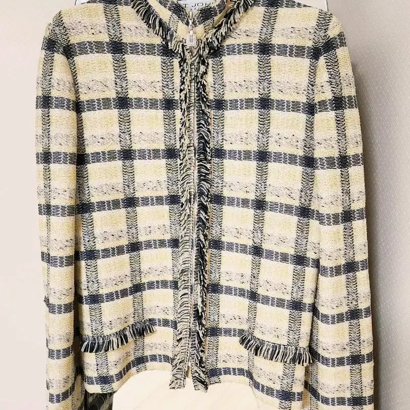 [BUNJANG] Senzon Blue Label Tweed Zip-Up Jacket / 센존 컬렉션 여름 트위드 자켓 MADE IN USA 프린지 디테일