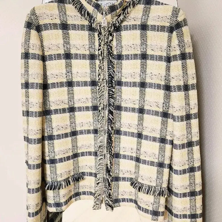 [BUNJANG] Senzon Blue Label Tweed Zip-Up Jacket / 센존 컬렉션 여름 트위드 자켓 MADE IN USA 프린지 디테일