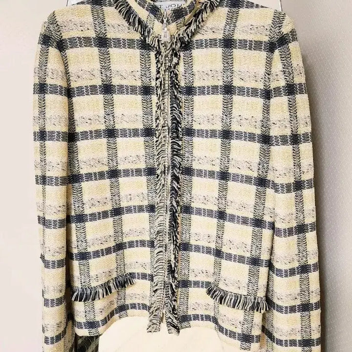 [BUNJANG] Senzon Blue Label Tweed Zip-Up Jacket / 센존 컬렉션 여름 트위드 자켓 MADE IN USA 프린지 디테일