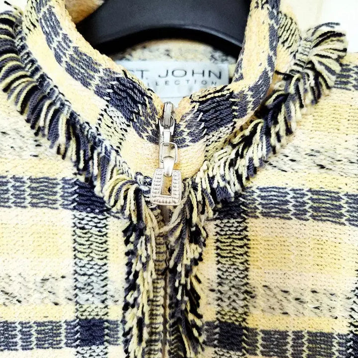 [BUNJANG] Senzon Blue Label Tweed Zip-Up Jacket / 센존 컬렉션 여름 트위드 자켓 MADE IN USA 프린지 디테일