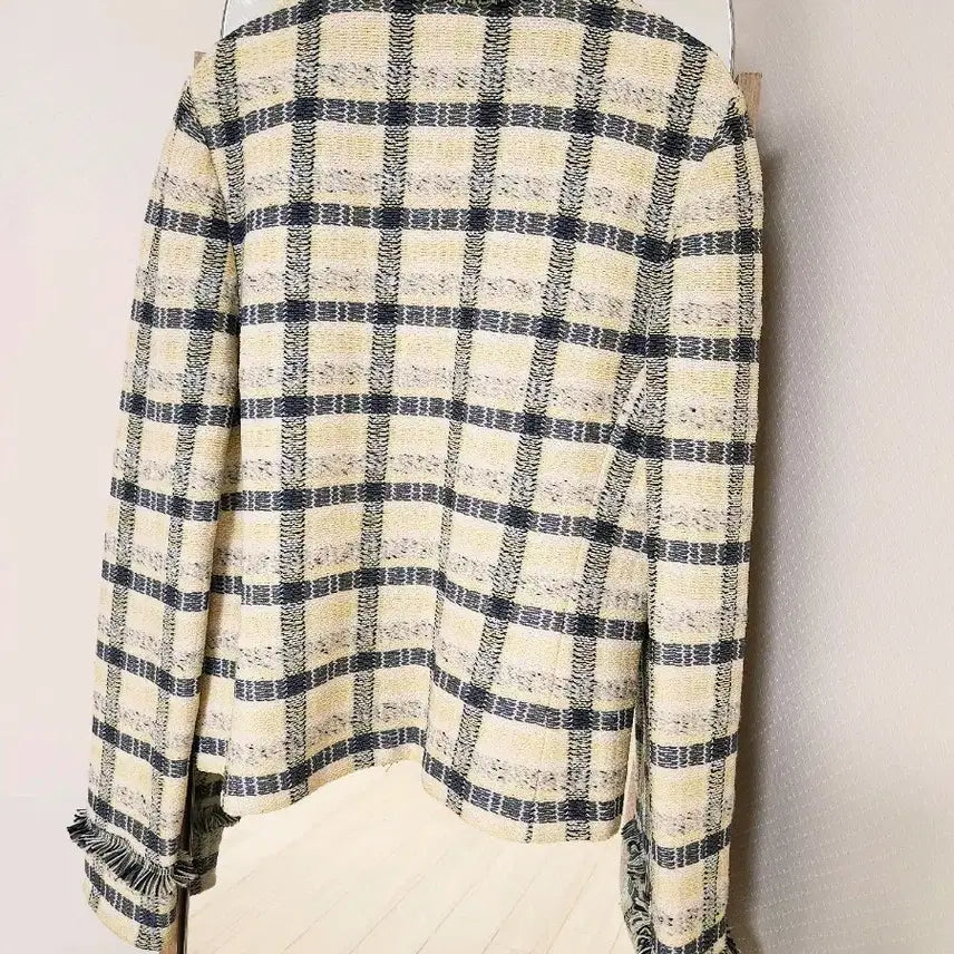 [BUNJANG] Senzon Blue Label Tweed Zip-Up Jacket / 센존 컬렉션 여름 트위드 자켓 MADE IN USA 프린지 디테일