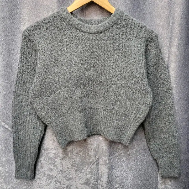 [BUNJANG] Ribbed Hem Cropped Knit - Grey / 핏 보장! 쫀쫀한 밑단 시보리 크롭 니트 그레이