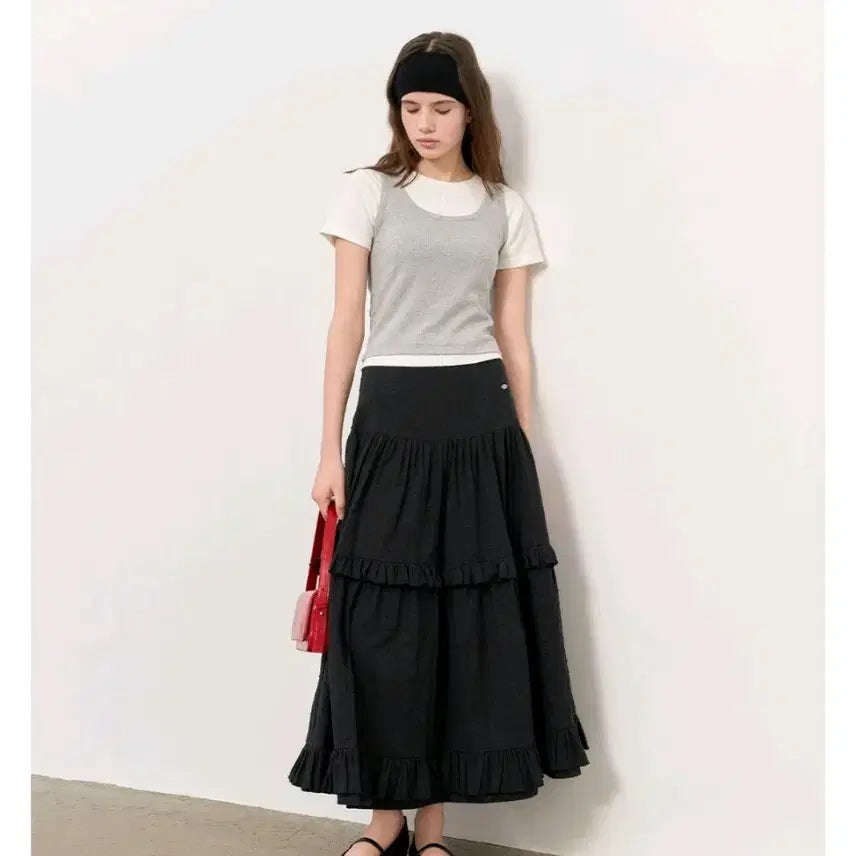 [BUNJANG] General Idea Tiered Long Skirt (Black, S) / 제너럴아이디어 프릴 티어드 롱스커트s