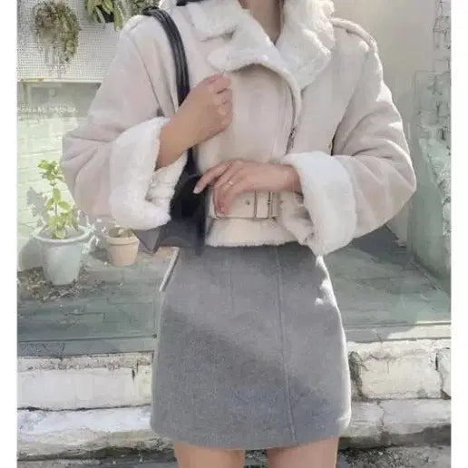 [BUNJANG] Cropped Faux Fur Mustang Jacket / 크롭 무스탕