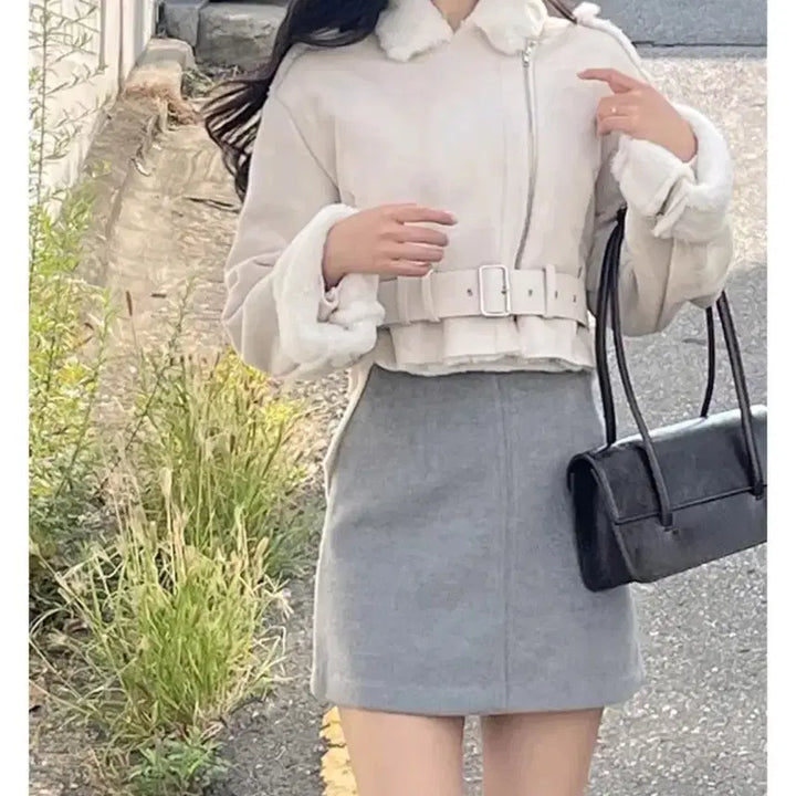 [BUNJANG] Cropped Faux Fur Mustang Jacket / 크롭 무스탕