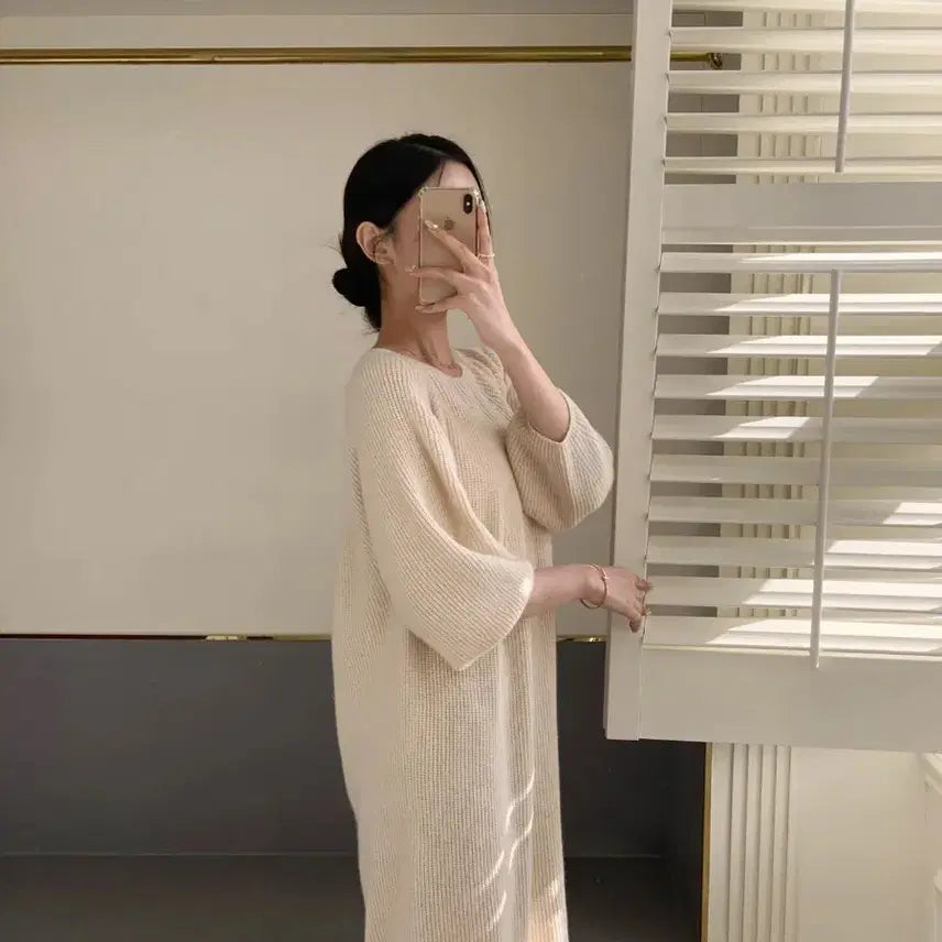 [BUNJANG] Light Me Long Ribbed Knit Dress / 라이트미 홀가먼트 골지 니트 롱원피스 블랙