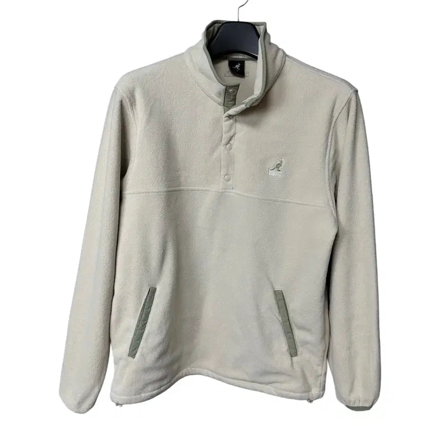 [BUNJANG] Kangol Logo Ivory Fleece Half-Zip T-shirt / M 캉골 로고 아이보리 후리스 하프집업 티셔츠