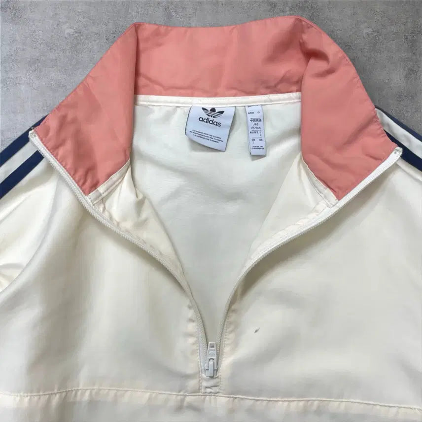 [SOLD OUT] 아디다스 Adidas 아이보리 핑크 반집업 아노락 웜업 자켓 L