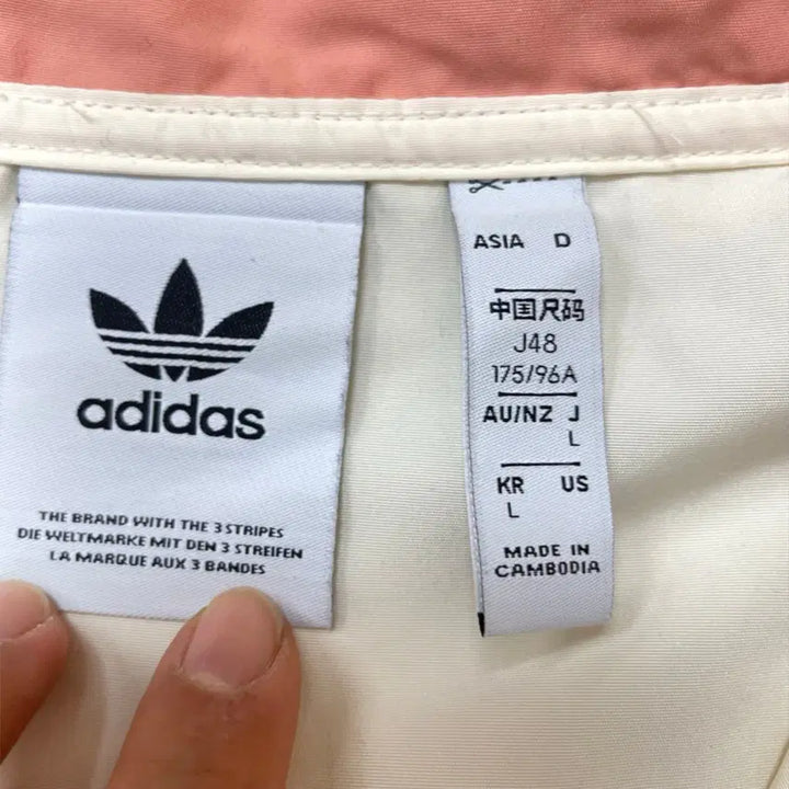 [SOLD OUT] 아디다스 Adidas 아이보리 핑크 반집업 아노락 웜업 자켓 L