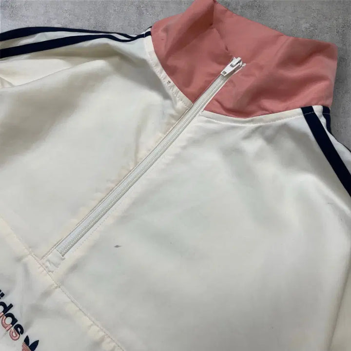 [SOLD OUT] 아디다스 Adidas 아이보리 핑크 반집업 아노락 웜업 자켓 L