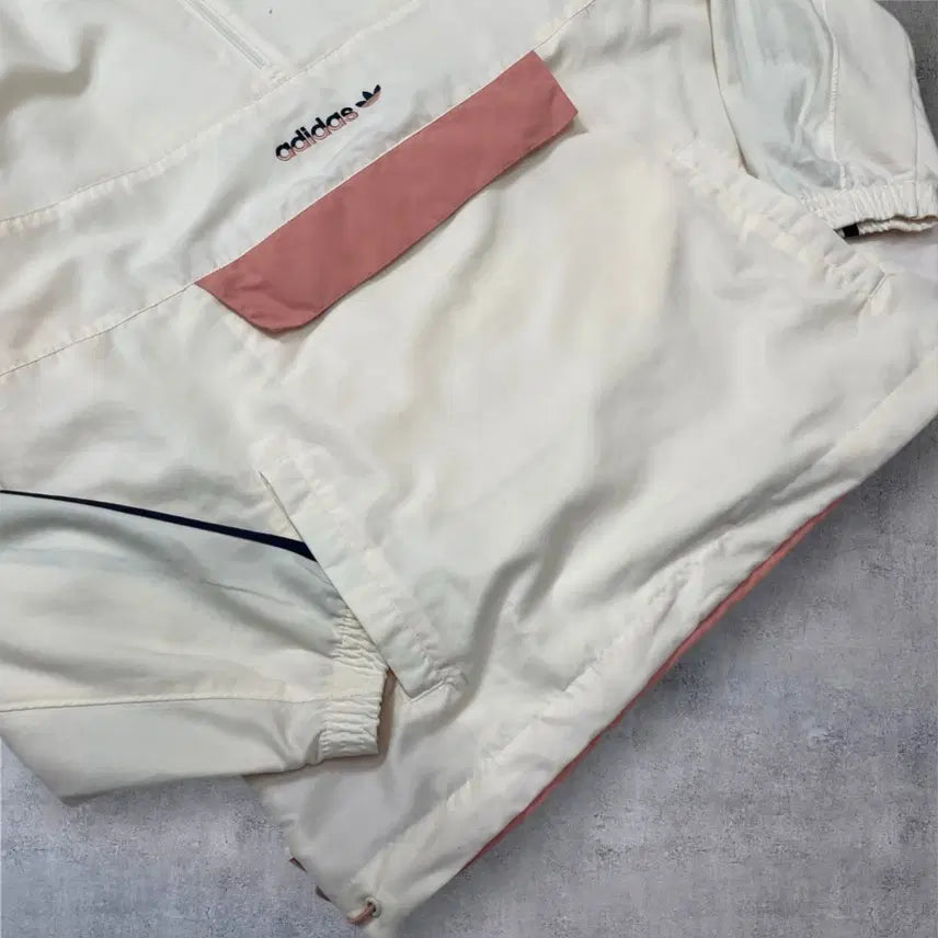 [SOLD OUT] 아디다스 Adidas 아이보리 핑크 반집업 아노락 웜업 자켓 L